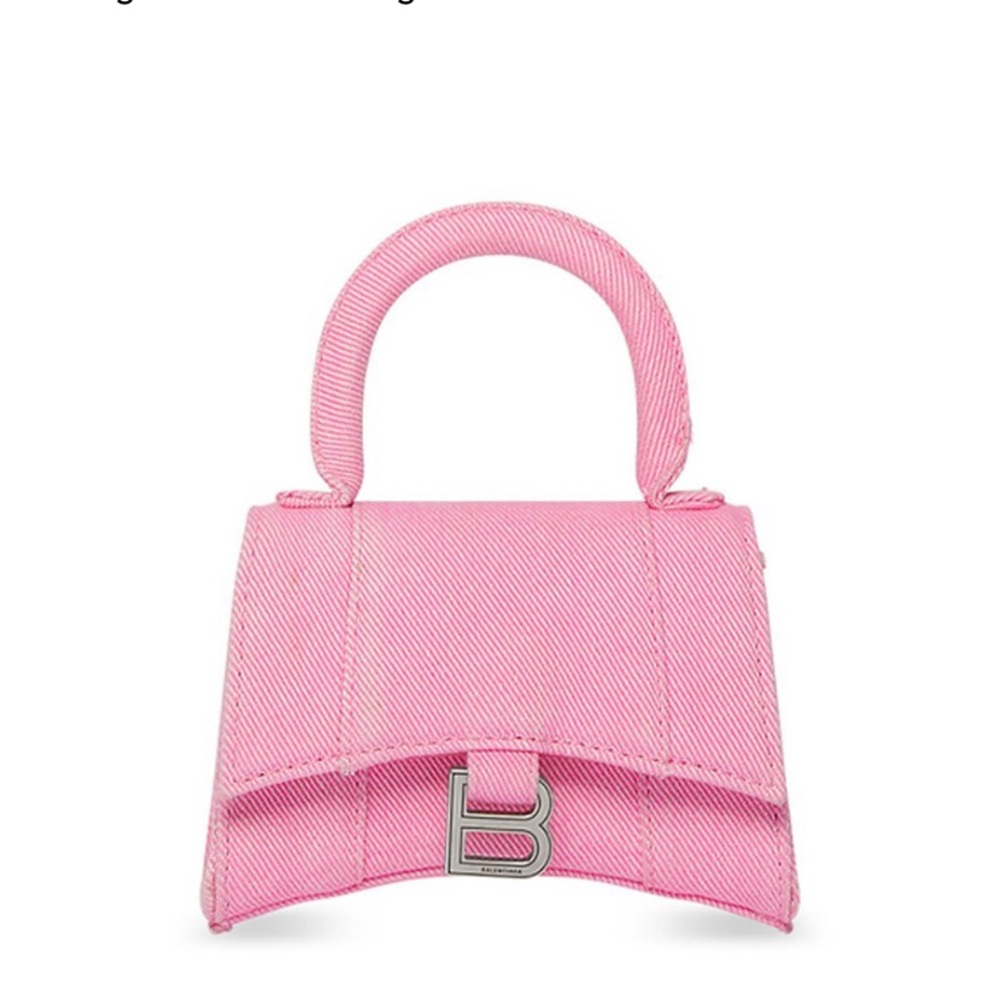 Balenciaga Pink Mini Denim Hourglass Top Handle Crossbody Bag
